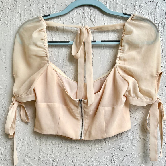 Privacy Please Square Neck Crop Top With Tie Back Ribbon Milkmaid Women's Small - Picture 6 of 6